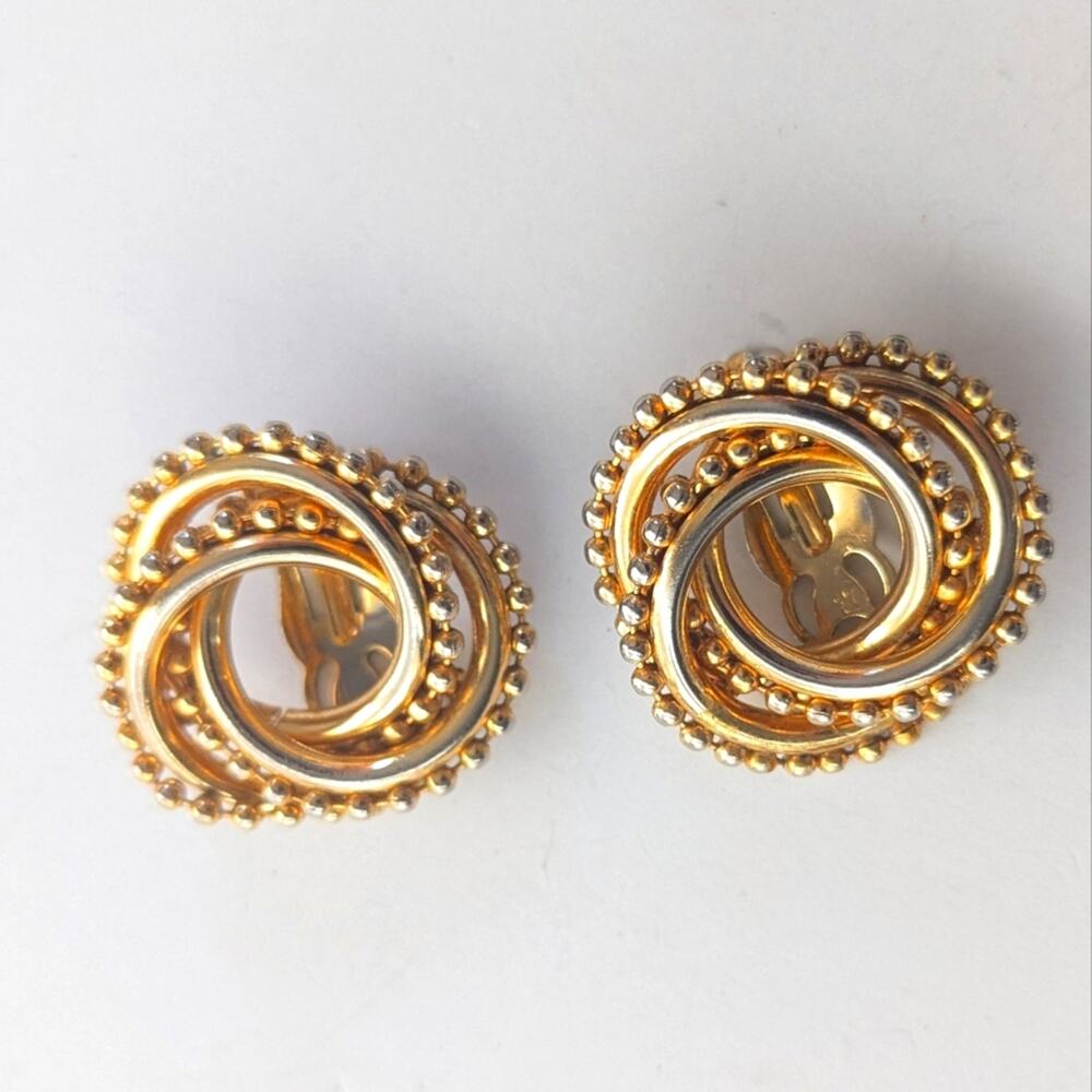 Vintage Estate 80s Gold Tone Layered Swirled Bold Chic Chain Clip On Earrings